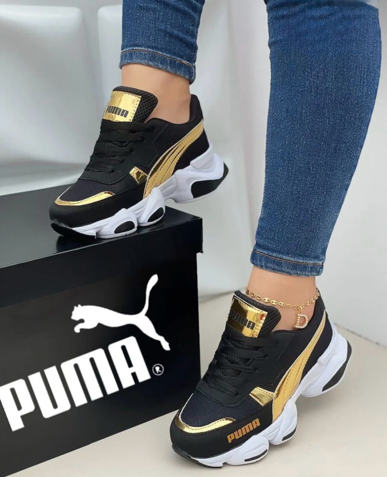 Tenis Puma Fashion 2.0 Negro Dorado Dama