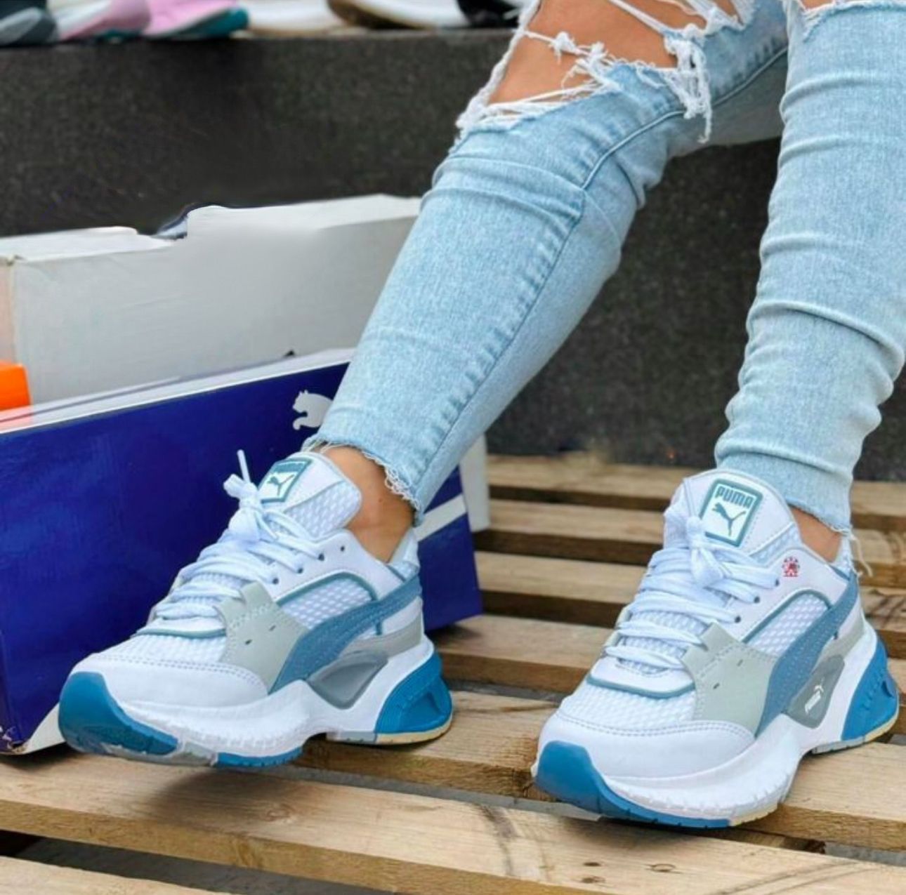 Tenis Puma Advance Blanco Azul Dama